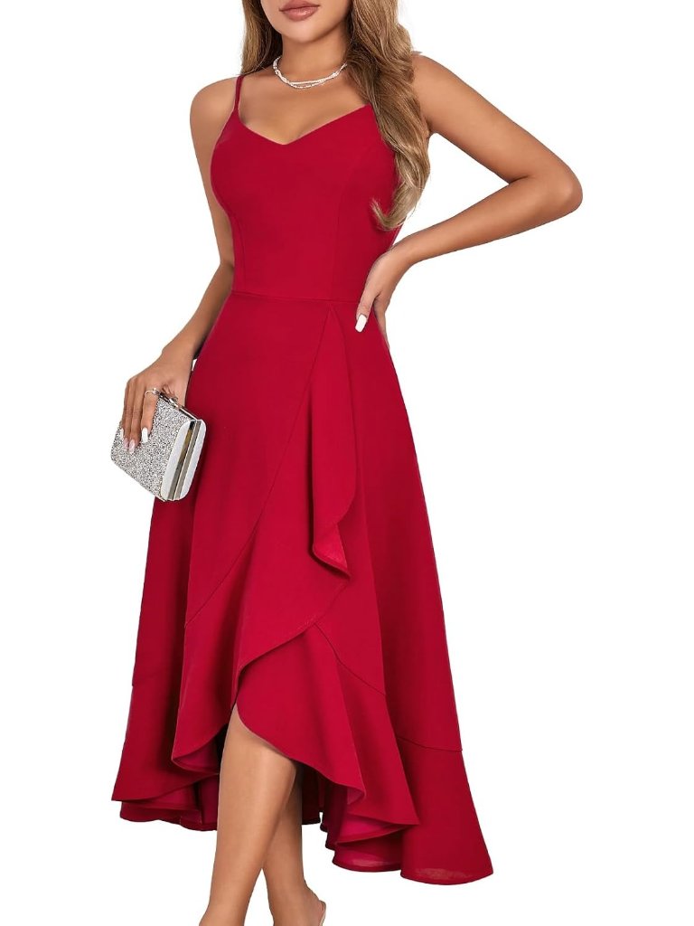 Women's Sleeveless Cocktail Dress Black Formal Church High Low Ruffle Dress